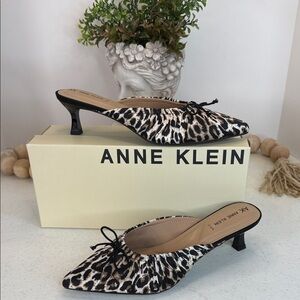 ANNE KLEIN leopard Indra Heeled Animal Print Mules Sz 8